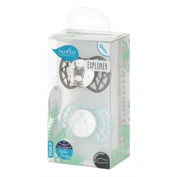 Силиконовая симметричная пустышка Nuvita Air55 Explorer Зебра и Пингвин, 0+ мес., 2 шт. (NV7067N) - Pampik - 3