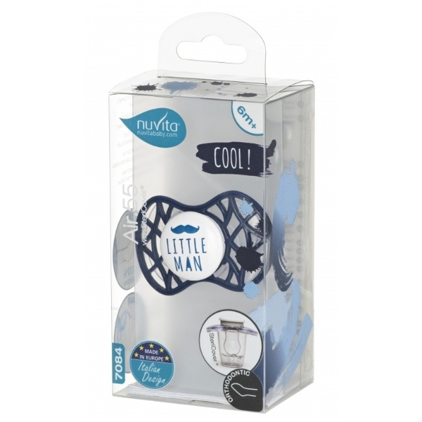 Силиконовая ортодонтическая пустышка Nuvita Air55 Cool Little Man, 6-12 мес., темно-синий (NV7084NB) - Pampik - 3
