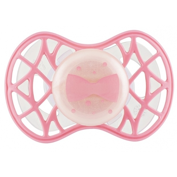 Силіконова ортодонтична пустушка Nuvita Air55 Cool Бант, світиться в темряві, 6-12 міс., рожевий (NV7084GF) - Pampik