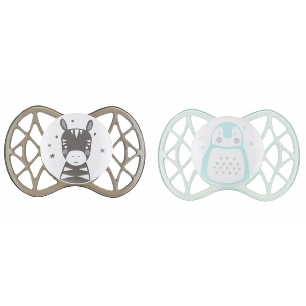 Силиконовая симметричная пустышка Nuvita Air55 Explorer Зебра и Пингвин, 0+ мес., 2 шт. (NV7067N) - Pampik