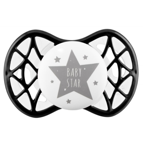 Силиконовая ортодонтическая пустышка Nuvita Air55 Cool Baby Star, 0+ мес., черный (NV7064IB) - Pampik