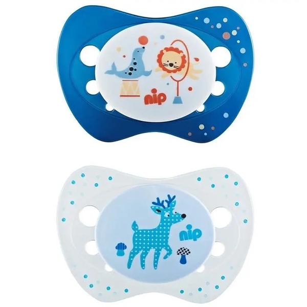 Пустышка Nip Чудесная жизнь №2 Цирк и олень, 5-18 мес., синий со светло-голубым, 2 шт. (31302) - Pampik