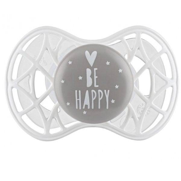 Силіконова ортодонтична пустушка Nuvita Air55 Cool Be Happy, 6-12 міс., сірий (NV7084PG) - Pampik