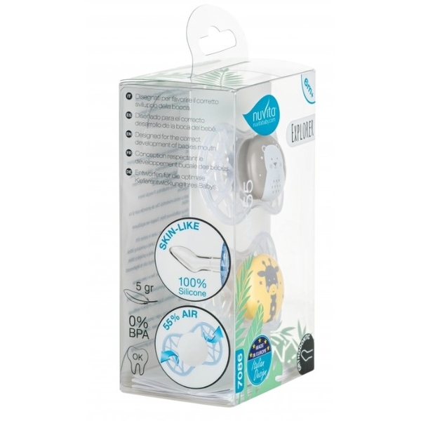 Силіконова ортодонтична пустушка Nuvita Air55 Explorer Ведмежа та Жираф, 6-12 міс., 2 шт. (NV7086N) - Pampik - 4