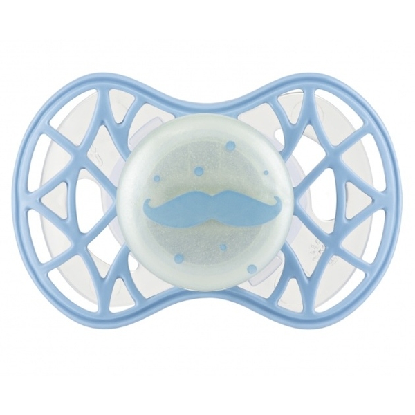Силіконова ортодонтична пустушка Nuvita Air55 Cool Вуса, світиться в темряві, 6-12 міс., блакитний (NV7084GDB) - Pampik