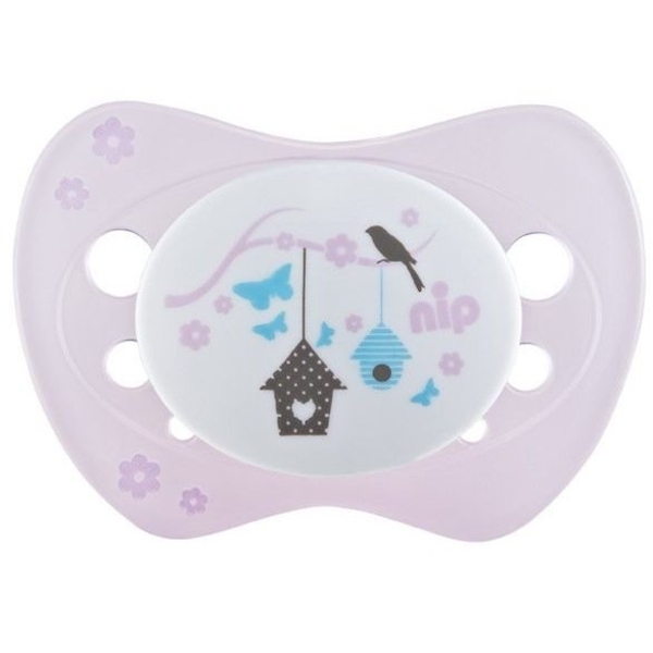 Пустышка Nip Замечательная жизнь №2 Птица и сердца, ортодонтическая, 5-18 мес., 2 шт., белый со светло-розовым (31302) - Pampik - 3