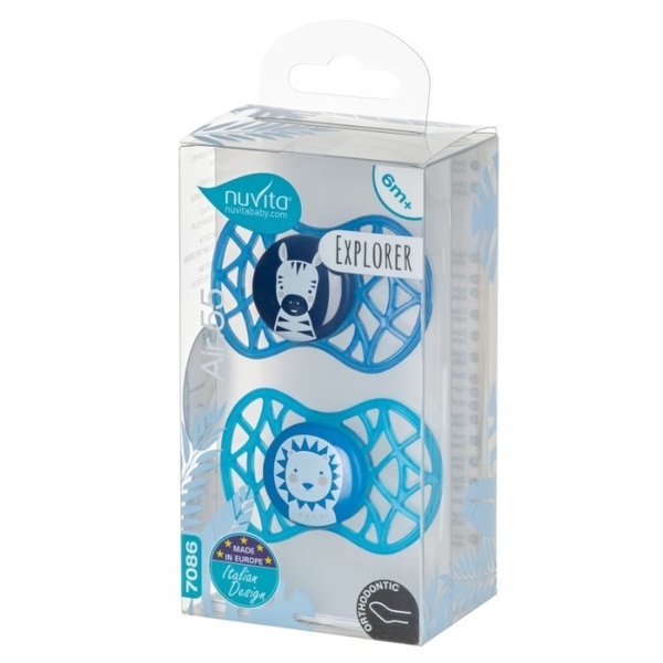 Силіконова ортодонтична пустушка Nuvita Air55 Explorer Зебра та Лев, 6-12 міс., 2 шт. (NV7086M) - Pampik - 3