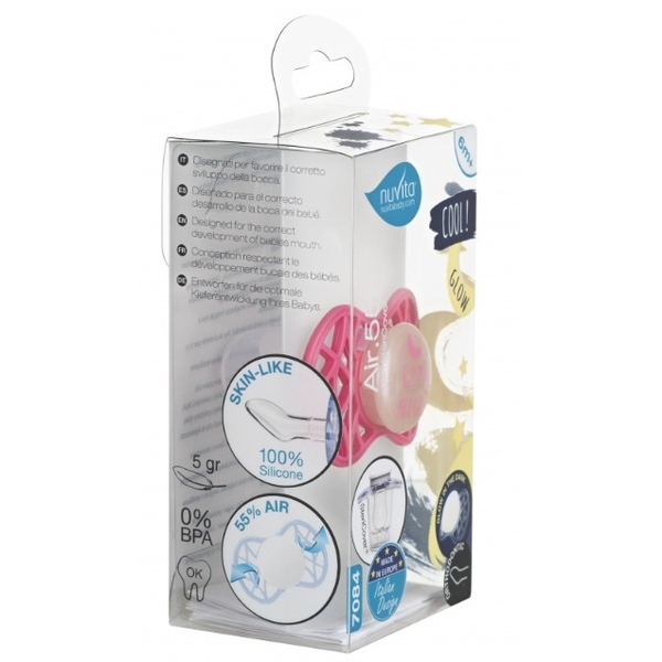 Силиконовая ортодонтическая пустышка Nuvita Air55 Cool Good Night, светится в темноте, 6-12 мес., розовый (NV7084GM) - Pampik - 4