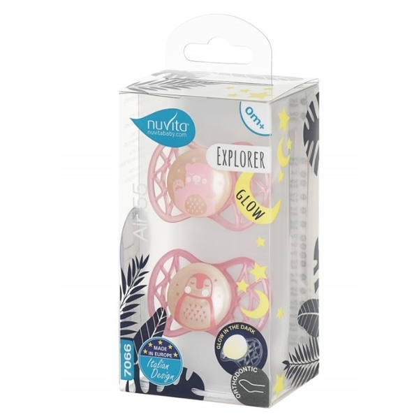 Силіконова ортодонтична пустушка Nuvita Air55 Explorer Ведмедик та Пінгвін, світиться у темряві, 0+ міс., 2 шт. (NV7066GF) - Pampik - 3