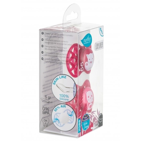 Силіконова ортодонтична пустушка Nuvita Air55 Explorer Кіт та Панда, 6-12 міс., 2 шт. (NV7086F) - Pampik - 4