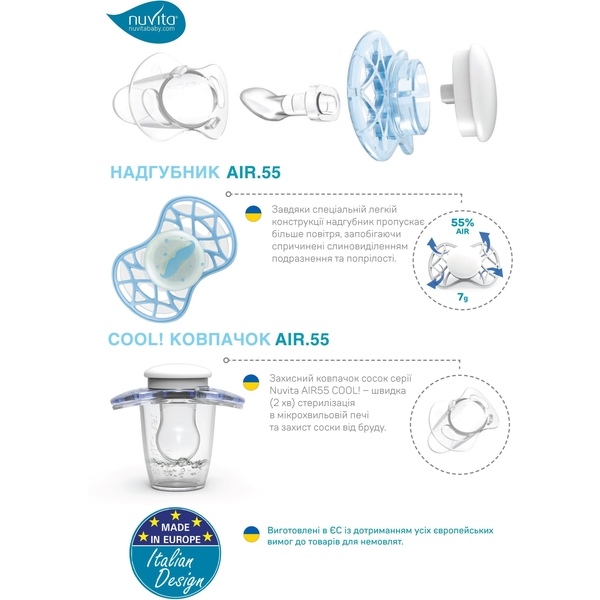 Силіконова ортодонтична пустушка Nuvita Air55 Cool Be Happy, 6-12 міс., сірий (NV7084PG) - Pampik - 7