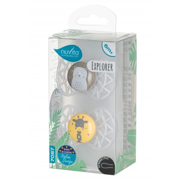 Силіконова симетрична пустушка Nuvita Air55 Explorer Ведмежа та Жираф, 6-12 міс., 2 шт. (NV7087N) - Pampik - 3