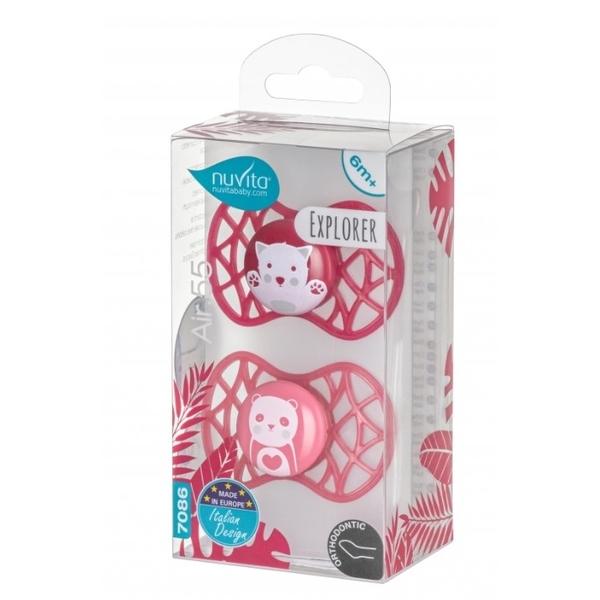 Силіконова ортодонтична пустушка Nuvita Air55 Explorer Кіт та Панда, 6-12 міс., 2 шт. (NV7086F) - Pampik - 3