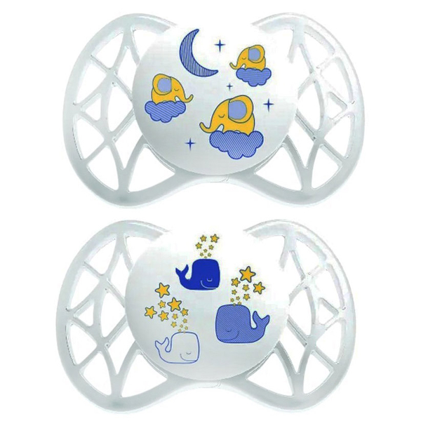 Силіконова симетрична пустушка Nuvita Air, світиться в темряві, 0-3 міс., 2 шт. (NV7063) - Pampik