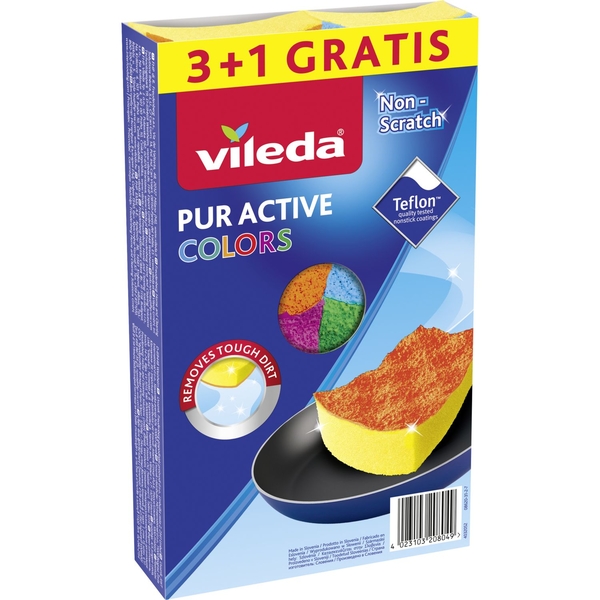 Губки кухонные для тефлона Vileda PurActive Color, 4 шт. - Pampik