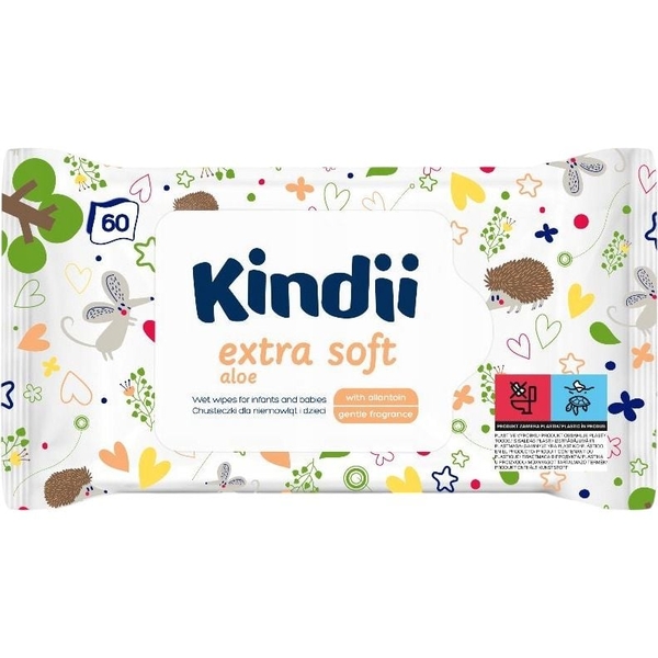 Дитячі вологі серветки Kindii з алое, 60 шт. - Pampik