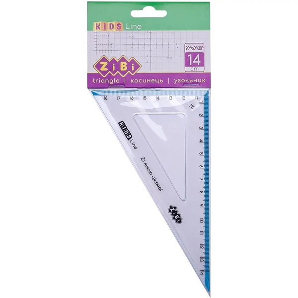 Лінійка косинець ZiBi Kids Line, 140 мм, 90°/60°, з блакитною смужкою (ZB.5622-14) - Pampik