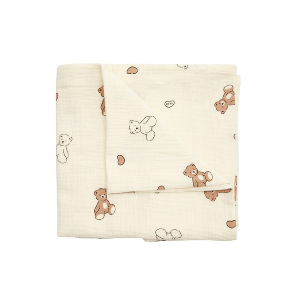 Пеленка Twins Мишка с сердечком, муслиновая, 2-х слойная, 130х100 см, бежевый (1611-PMES-130/100) - Pampik