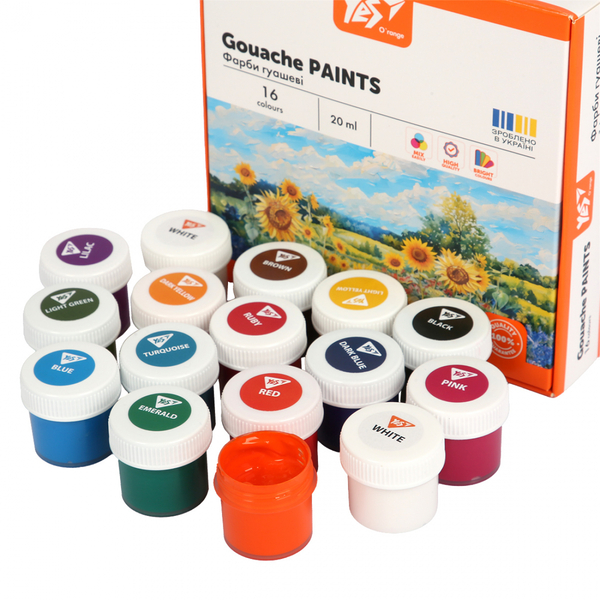 Фарби гуашеві Yes Orange Line, 16 кольорів по 20 мл (230433) - Pampik - 4