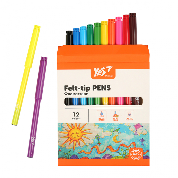 Фломастери YES Orange Line, картонна упаковка, 12 кольорів (650548) - Pampik - 3