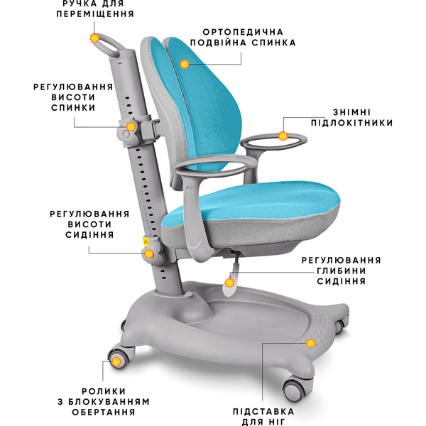 Крісло дитяче ErgoKids GT Y-404 ortopedic blue - оббивка блакитна однотонна (коробок-1 шт.) - Pampik - 2