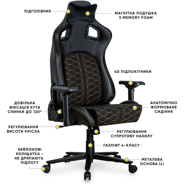 Геймерское кресло Cyberlux Hermes Fabric Black Gold Lite (арт. GM-403 B Lite) - Pampik - 2