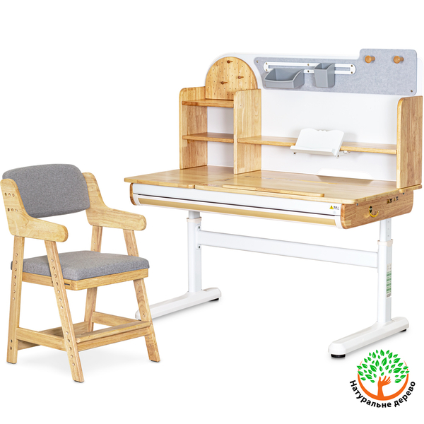 Комплект стола Mealux Timberdesk L+ кресло Mealux Carlo (арт. BD-690 Wood L+KD-050 G) - Pampik