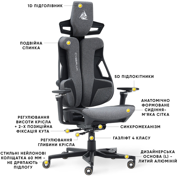 Геймерське крісло Cyberlux V10 Fabric Grey (арт. GM-V10 FG) - Pampik - 4