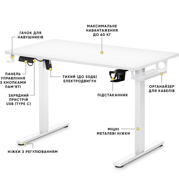 Стіл Mealux PowerDesk Lite White з електрорегулюванням висоти (арт. EVO-201 Lite W/W) - Pampik - 2