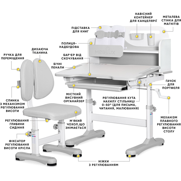 Комплект меблів (стіл + стільчик + полиця) Mealux Wave Grey (арт. BD-31 G) - Pampik - 2