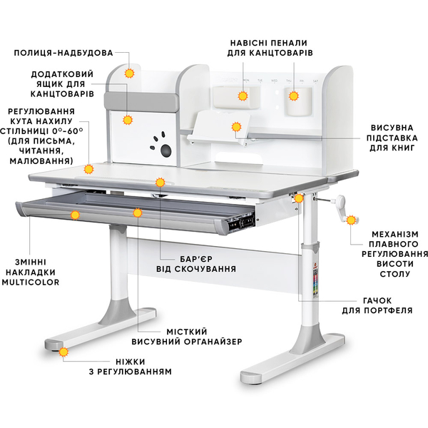 Дитячий стіл Mealux Edmonton Multicolor G з полицею (арт. BD-610 W/MC + G з полицею) - Pampik - 2