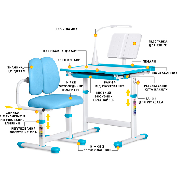 Комплект меблів Evo-kids (стіл+стілець+полиця+лампа) BD-23 BL - Pampik - 2