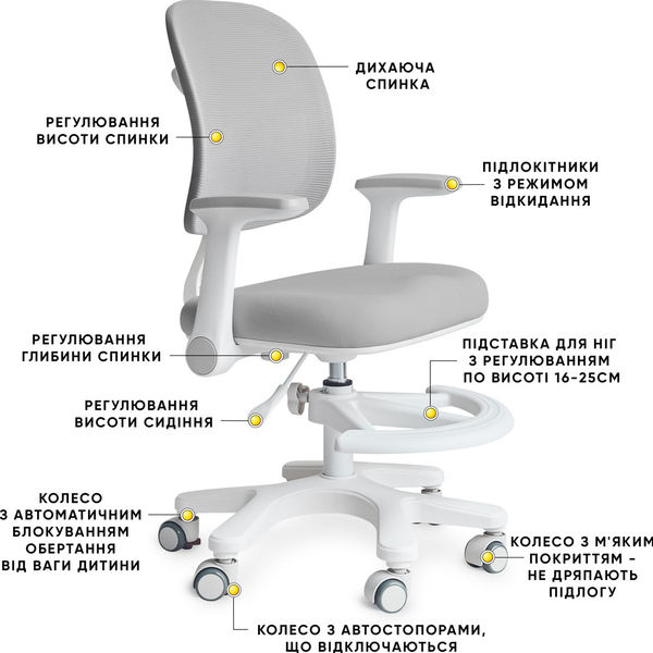 Дитяче крісло Mealux Atlas Air Grey (арт.Y-309 G) - Pampik - 2