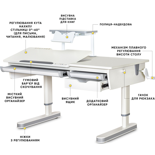 Детский стол Mealux Montreal 2 WG с полкой S-50 (арт. BD-670-2 WG+S 50 WG) - Pampik - 3