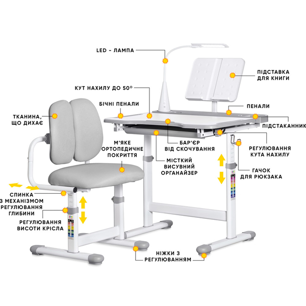Комплект меблів Evo-kids (стіл+стілець+полиця+лампа) BD-23 G - Pampik - 2