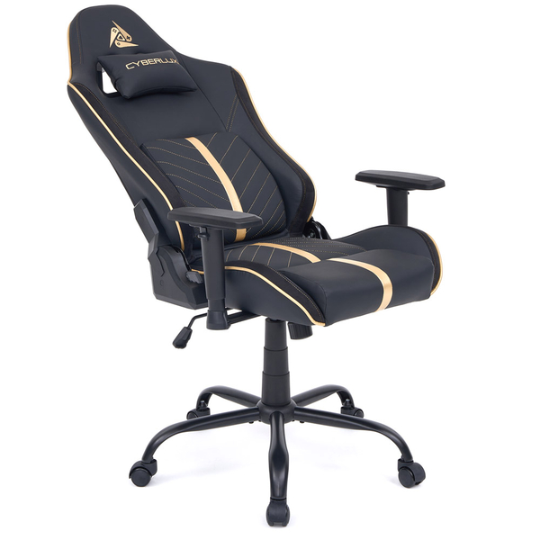 Геймерське крісло Cyberlux GM-6322 Fabric Black (арт. GM-6322 FB) - екошкіра / колір чорний із золотим (коробок 1 шт.) - Pampik - 3