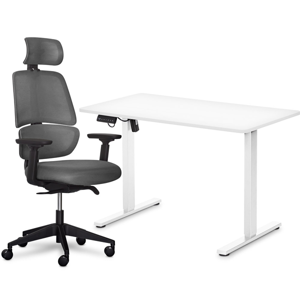 Комплект Mealux PowerDesk Lite White + Leo Air Plus Grey (арт. EVO-201 Lite W/W+Y 546 KBG) - Pampik