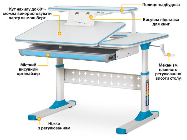 Дитячий стіл Evo-Kids TH-320 Blue (арт. TH-320 W/BL) - Pampik