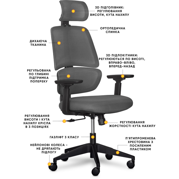 Крісло Mealux Leo Air Dark Grey (арт.Y-543 KBG) - Pampik - 2
