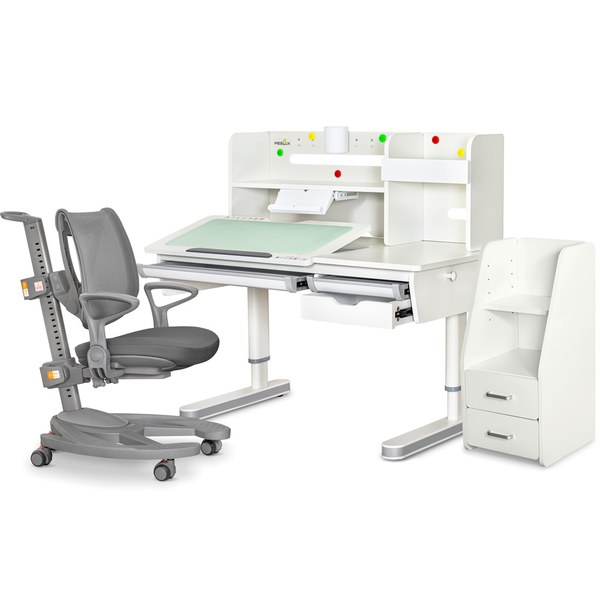 Комплект (L) Mealux Montreal 2 Grey (парта+кресло+тумба) (арт.BD-670_2WG+Полка+Y-1030+C-12 GREY) - Pampik - 2