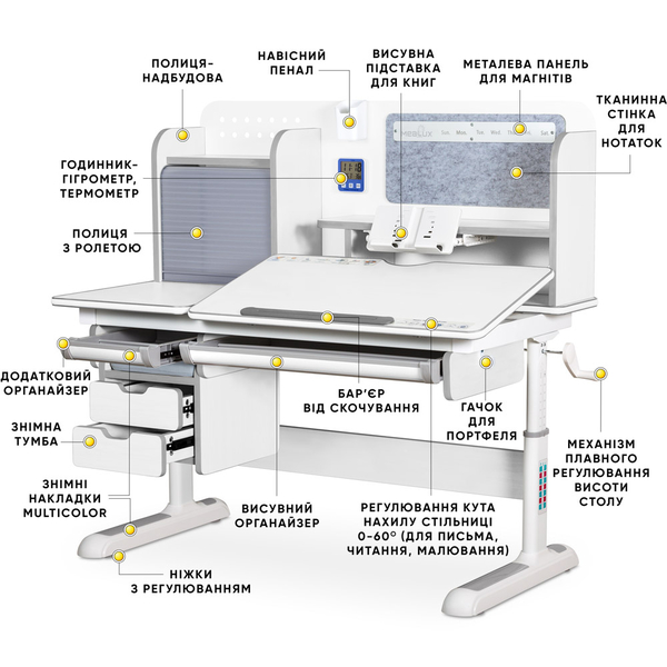 Дитячий стіл Mealux Winnipeg Multicolor Plus WG Grey (арт. BD-630 WG з тумбою) - Pampik - 3