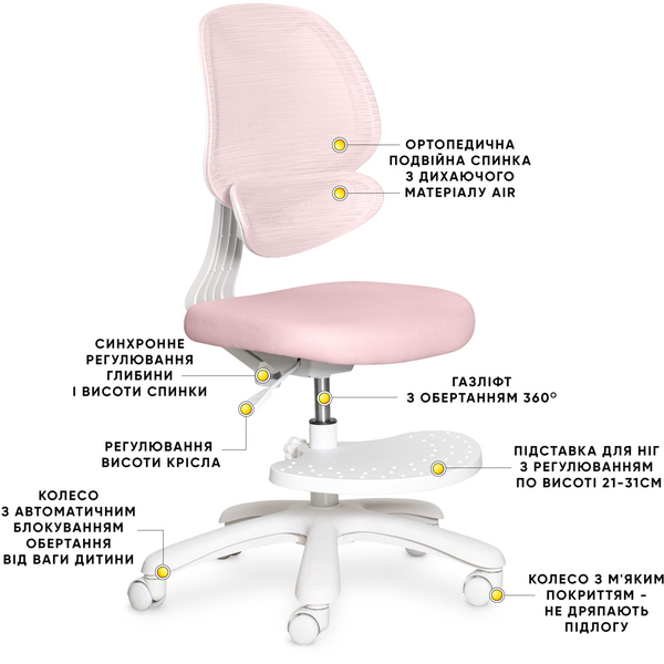 Дитяче крісло Evo-Kids Sirius Air Pink (арт.Y-605 KP) - Pampik - 2