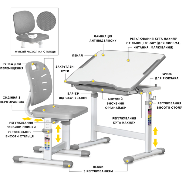 Комплект Evo-kids (стіл+стілець) Evo-06 Plus Grey (арт. Evo-06 Plus G) - Pampik - 2
