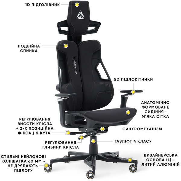 Геймерське крісло Cyberlux V10 Fabric Black (арт. GM-V10 FB) - Pampik - 4