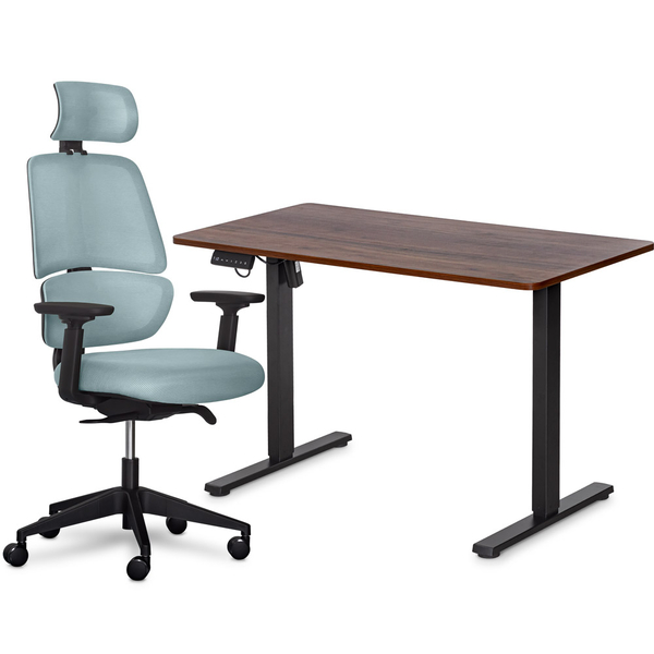 Mealux PowerDesk Lite Walnut+Leo Air Plus Grey Blue Set (арт. EVO-201 Lite Walnut/B+Y 546 KBGL) - Pampik