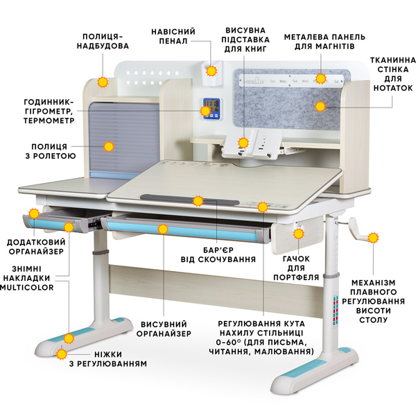 Детский стол Mealux Winnipeg Multicolor MG+BL (арт.BD-630 MG+BL Multicolor) - Pampik - 4