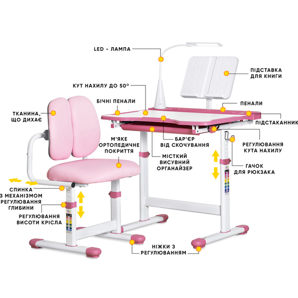 Комплект меблів Evo-kids (стіл+стілець+полиця+лампа) BD-23 PN - Pampik - 2