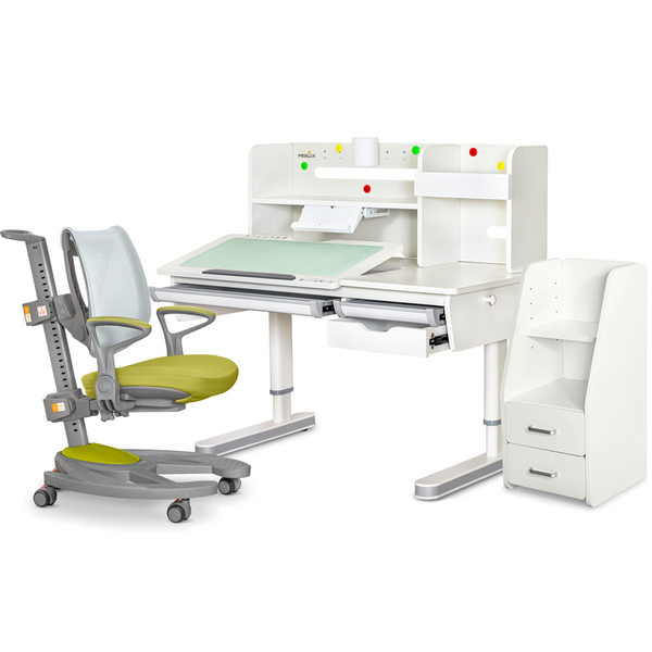 Комплект (L) Mealux Montreal 2 Green (парта+кресло+тумба) (арт. BD-670_2WG + Полка+Y-1030+C-12 GREEN) - Pampik - 2
