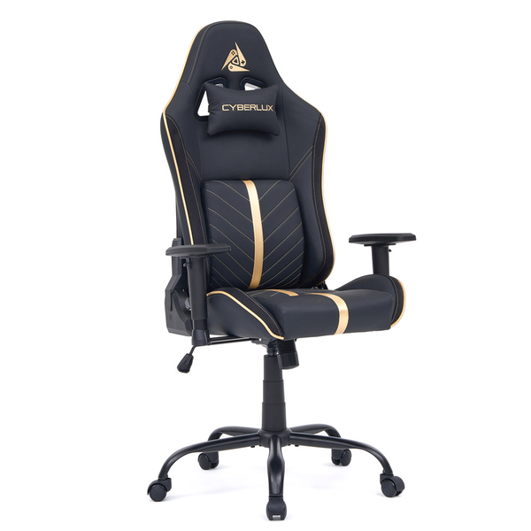 Геймерське крісло Cyberlux GM-6322 Fabric Black (арт. GM-6322 FB) - екошкіра / колір чорний із золотим (коробок 1 шт.) - Pampik