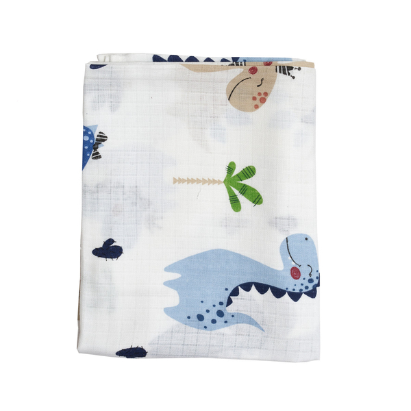 Пеленка Twins Динозаврик, муслиновая, 110х75 см, синий (1610-TPM-09D) - Pampik